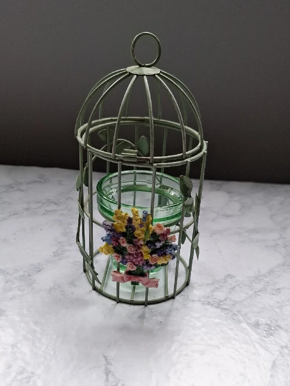 Decorative Green Floral Birdcage Candle Holder - Unbranded